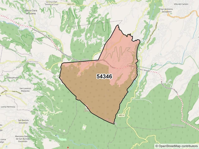 Mapa del código postal 54346, Villa del Carbón, México