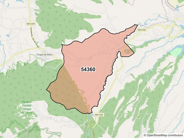 Mapa del código postal 54360, Chapa de Mota, México