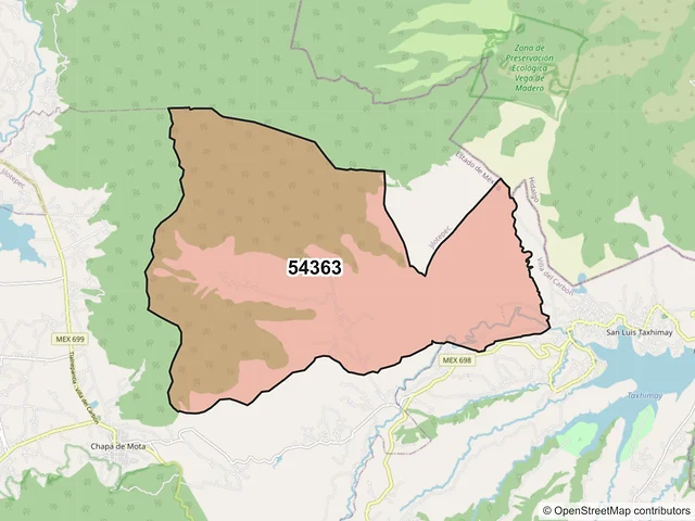 Mapa del código postal 54363, Chapa de Mota, México