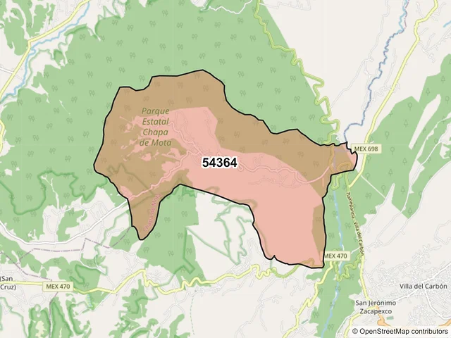 Mapa del código postal 54364, Chapa de Mota, México