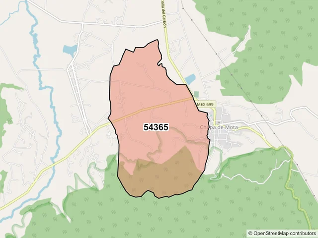 Mapa del código postal 54365, Chapa de Mota, México