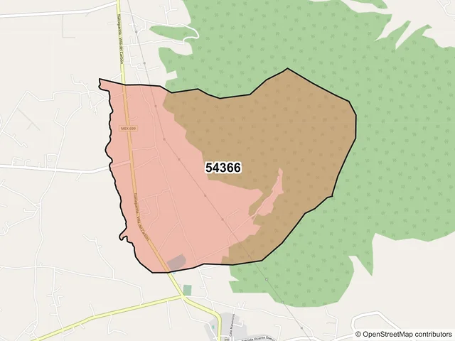 Mapa del código postal 54366, Chapa de Mota, México