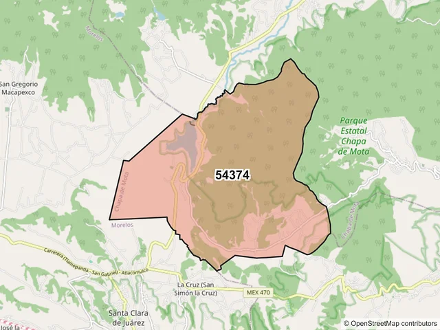 Mapa del código postal 54374, Chapa de Mota, México