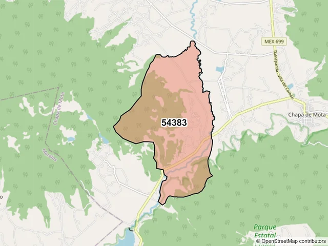 Mapa del código postal 54383, Chapa de Mota, México