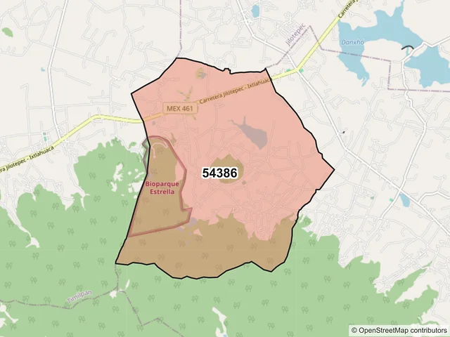 Mapa del código postal 54386, Chapa de Mota, México