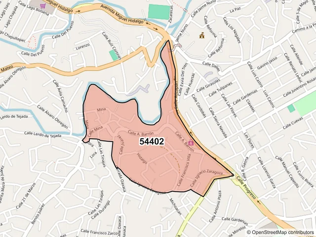 Mapa del código postal 54402, Nicolás Romero, México