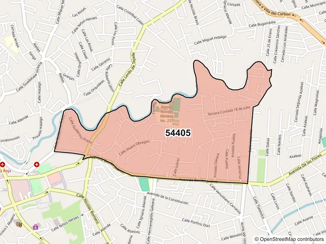 Mapa del código postal 54405, Nicolás Romero, México