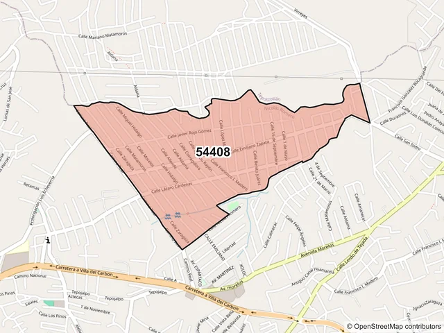 Mapa del código postal 54408, Nicolás Romero, México