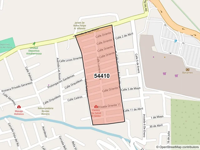 Mapa del código postal 54410, Nicolás Romero, México