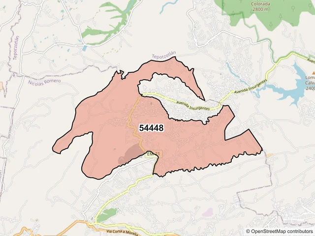 Mapa del código postal 54448, Nicolás Romero, México