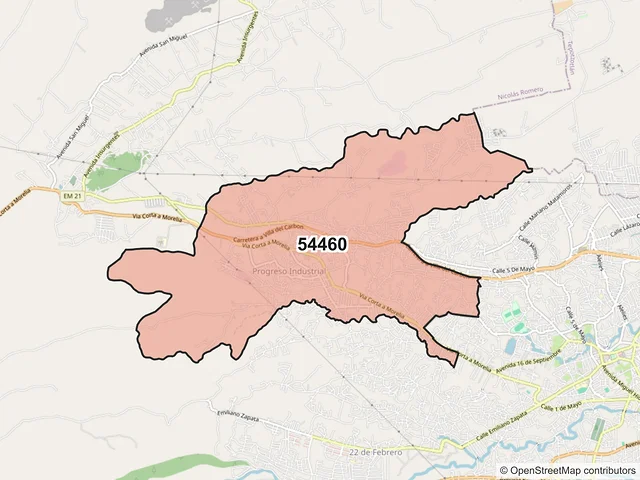 Mapa del código postal 54460, Nicolás Romero, México