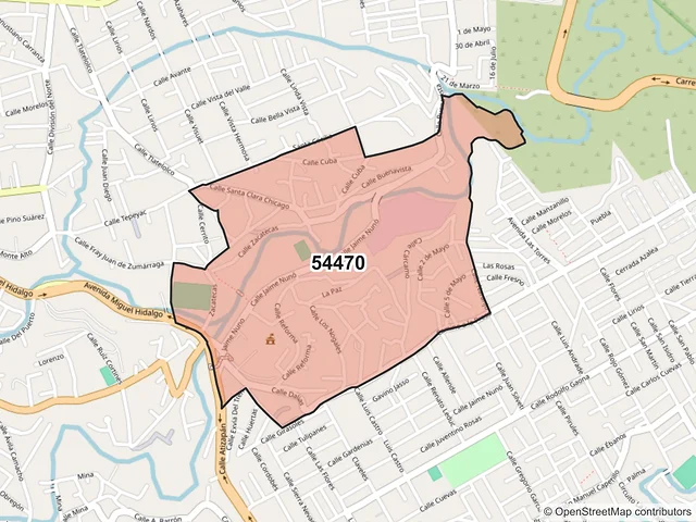 Mapa del código postal 54470, Nicolás Romero, México