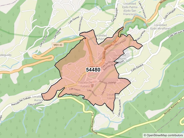 Mapa del código postal 54480, Isidro Fabela, México
