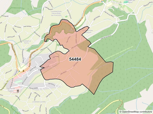 Mapa del código postal 54484, Isidro Fabela, México