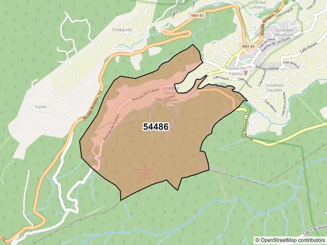 Mapa del código postal 54486, Isidro Fabela, México