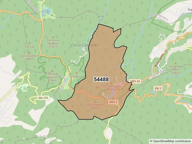 Mapa del código postal 54488, Isidro Fabela, México