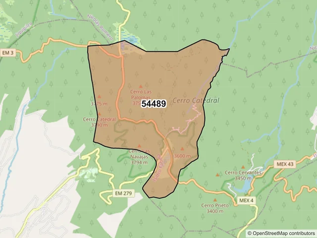 Mapa del código postal 54489, Isidro Fabela, México