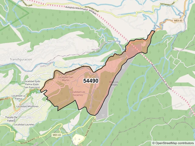 Mapa del código postal 54490, Isidro Fabela, México