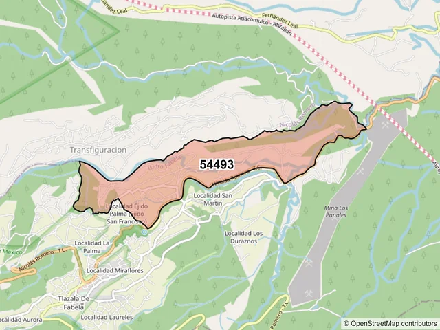 Mapa del código postal 54493, Isidro Fabela, México