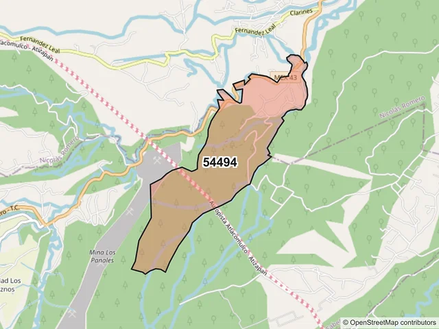 Mapa del código postal 54494, Isidro Fabela, México