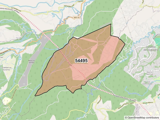 Mapa del código postal 54495, Isidro Fabela, México