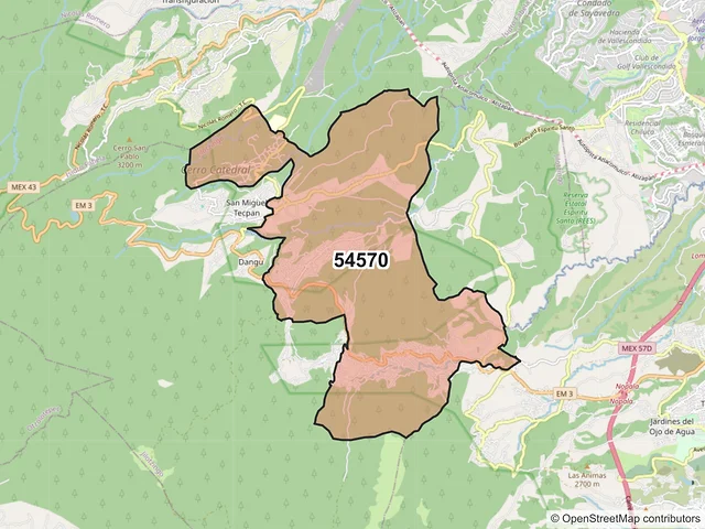 Mapa del código postal 54570, Jilotzingo, México