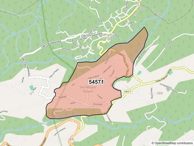 Mapa del código postal 54571, Jilotzingo, México