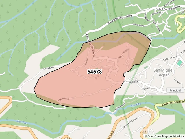 Mapa del código postal 54573, Jilotzingo, México