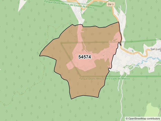 Mapa del código postal 54574, Jilotzingo, México