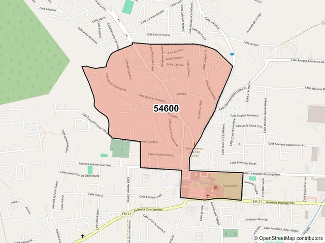 Mapa del código postal 54600, Tepotzotlán, México
