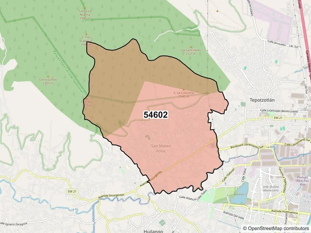 Mapa del código postal 54602, Tepotzotlán, México