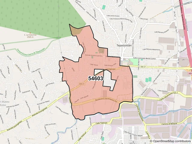 Mapa del código postal 54603, Tepotzotlán, México
