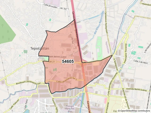 Mapa del código postal 54605, Tepotzotlán, México