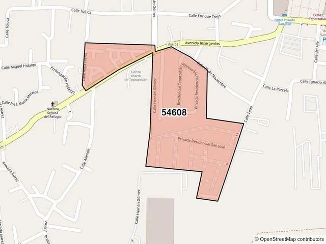 Mapa del código postal 54608, Tepotzotlán, México