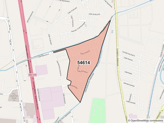 Mapa del código postal 54614, Tepotzotlán, México