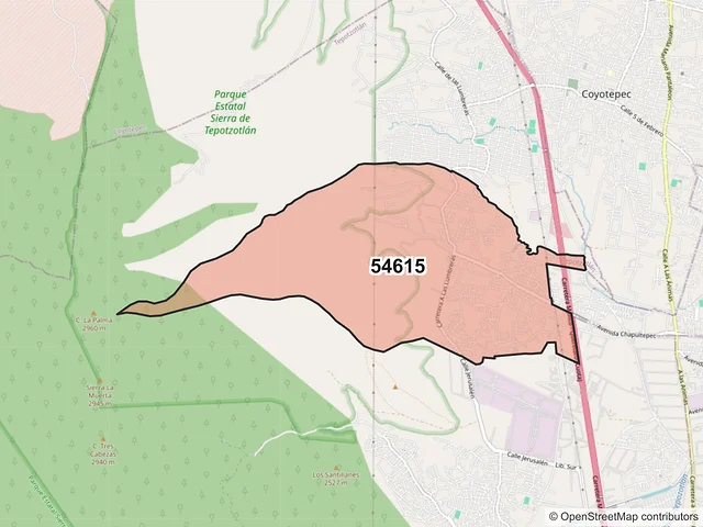 Mapa del código postal 54615, Tepotzotlán, México