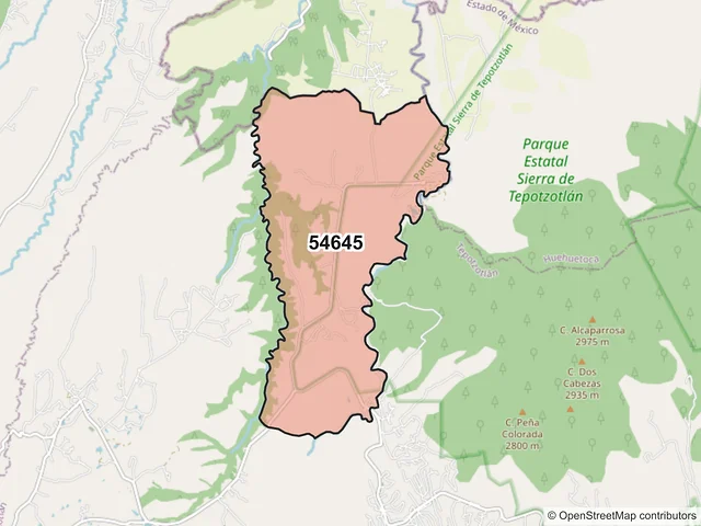 Mapa del código postal 54645, Tepotzotlán, México
