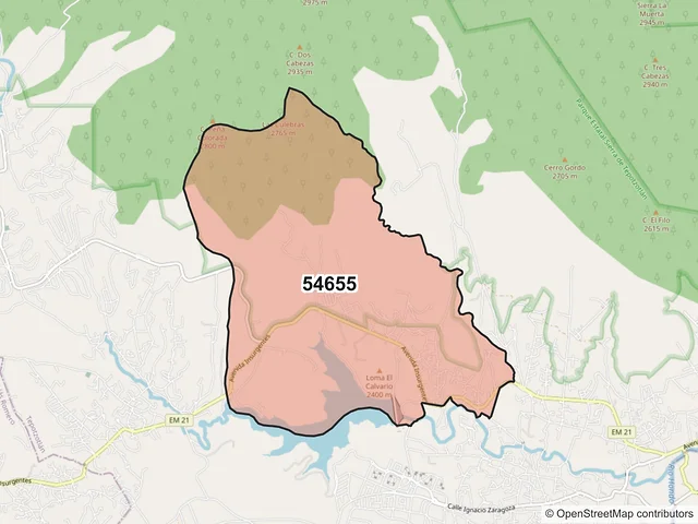Mapa del código postal 54655, Tepotzotlán, México