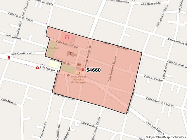 Mapa del código postal 54660, Coyotepec, México