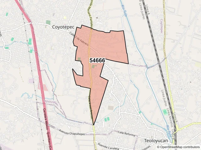 Mapa del código postal 54666, Coyotepec, México