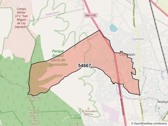 Mapa del código postal 54667, Coyotepec, México