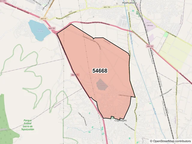 Mapa del código postal 54668, Coyotepec, México
