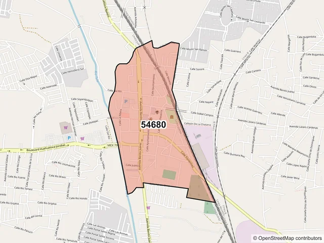 Mapa del código postal 54680, Huehuetoca, México