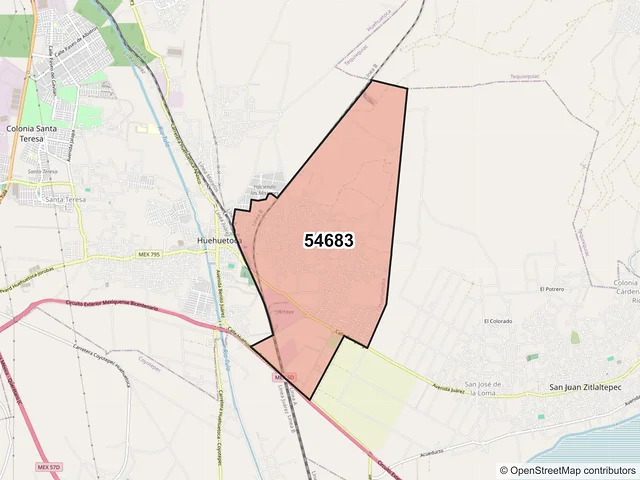 Mapa del código postal 54683, Huehuetoca, México