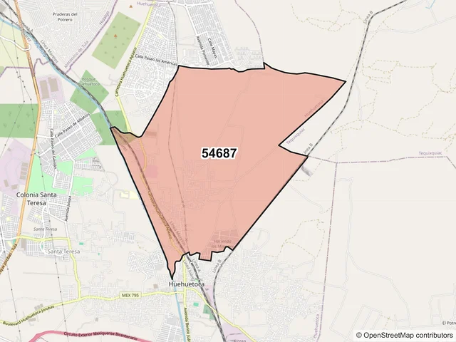 Mapa del código postal 54687, Huehuetoca, México