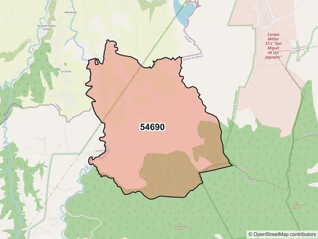Mapa del código postal 54690, Huehuetoca, México