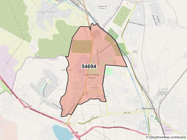 Mapa del código postal 54694, Huehuetoca, México