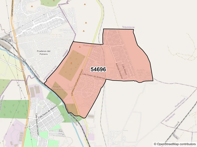 Mapa del código postal 54696, Huehuetoca, México
