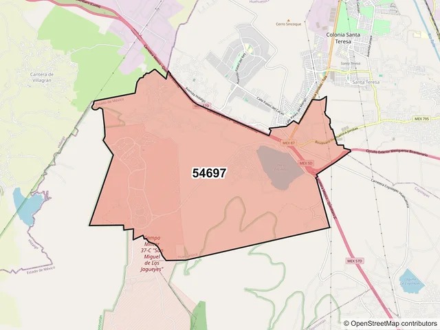 Mapa del código postal 54697, Huehuetoca, México
