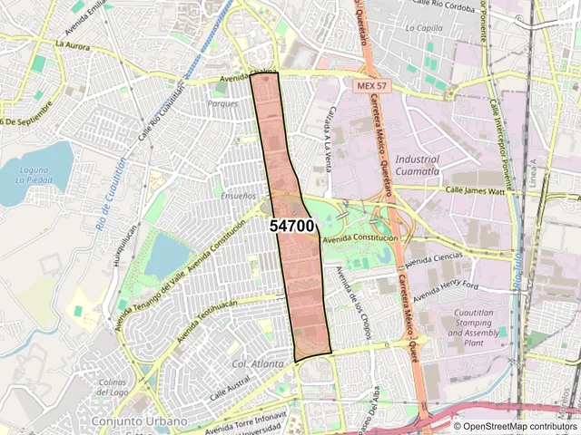 Mapa del código postal 54700, Cuautitlán Izcalli, México